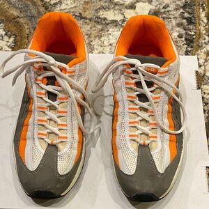 Nike Air sneakers, orange, gray, and white, size 12